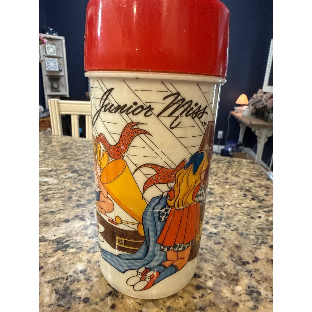 Vintage Aladdin Junior Miss Thermos‎ Red Cup Lid Half Pint Vacuum Bottle No 114